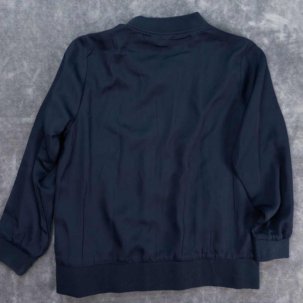 DG2 Diane Gilman Bomber Jacket Womens Size Medium Navy Floral Embroidered - Picture 2 of 7